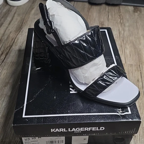 Karl Lagerfeld Sarina Quilted Open Toe Kitten Heeled Sandal - Picture 2 of 7